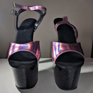 Pleaser Holographic Pink Black Platform Heels